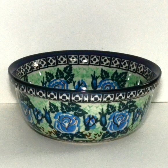 Bolesławiec Polish Pottery UNIKAT Bowl Hand Painted Blue Rose  H. Szynska - Picture 1 of 6